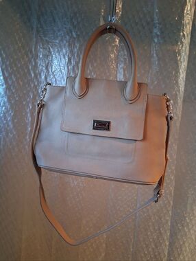 Segolene En Cuir ParisWomen’s Beige Top-Handle Satchel Bag with Detachable Strap